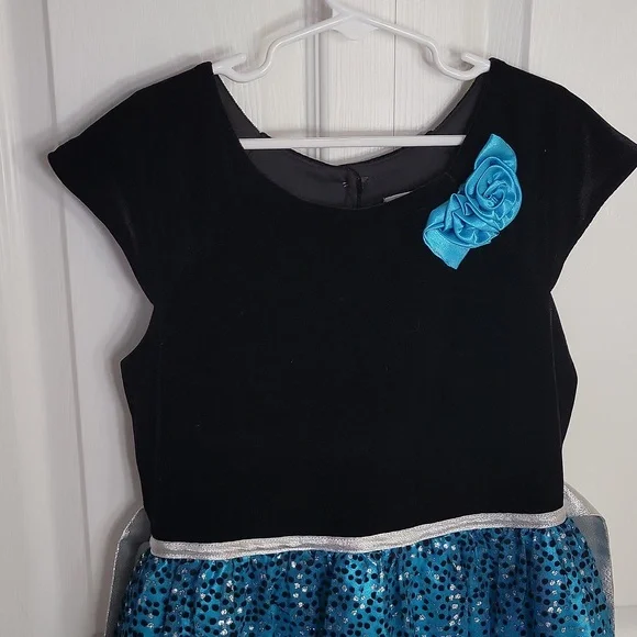 Jona Michelle Holiday Formal Dress Velvet Bodice Button Back Teal Blue 10 - Picture 7 of 17